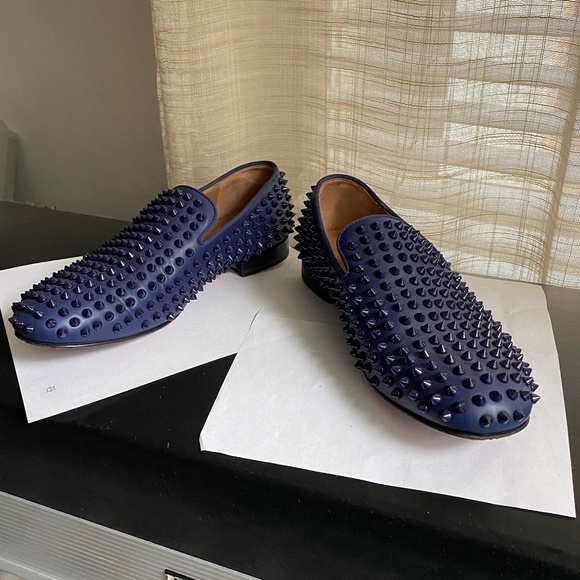Christian Louboutin slides slip ons loafers blue leather size 40 DANDELION FLATS - Picture 1 of 8